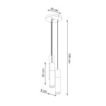 Lampa wisząca Pablo 3-punktowa w kolorze białym. Składa się z trzech cylindrycznych kloszy o wysokości 30 cm i średnicy 6 cm, zawieszonych na cienkich linkach. Podstawa o średnicy 20 cm, długość całkowita 100 cm. Idealna do nowoczesnych wnętrz.