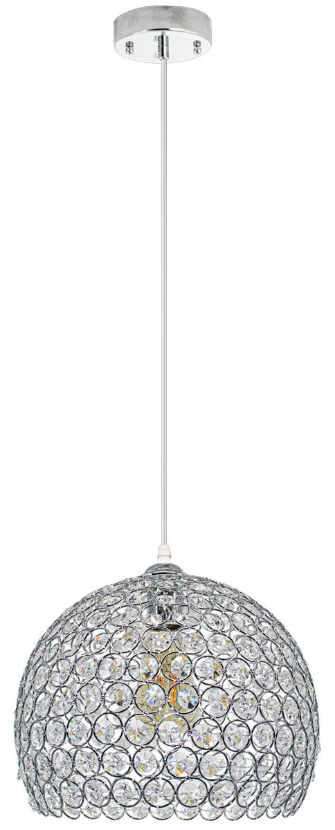 Lampa wisząca Astra 1-punktowa z chromowanym wykończeniem, o okrągłym kloszu z przezroczystymi, szklanymi elementami w formie kulek. Zawieszona na cienkim metalowym przewodzie, z okrągłym mocowaniem sufitowym.