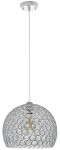 Lampa wisząca Astra 1-punktowa z chromowanym wykończeniem, o okrągłym kloszu z przezroczystymi, szklanymi elementami w formie kulek. Zawieszona na cienkim metalowym przewodzie, z okrągłym mocowaniem sufitowym.