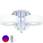 Lampa sufitowa Antila E27 z pilotem, 3-punktowa, chromowo-biała. Posiada trzy okrągłe klosze z białego szkła i dekoracyjne kryształki. Zawieszona na metalowej podstawie, w komplecie pilot do zdalnego sterowania.