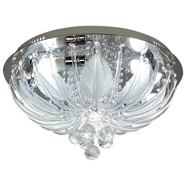 Lampa sufitowa Gemini E14 z pięcioma punktami świetlnymi w chromowanej obudowie. Szklane, przezroczyste detale z kryształowymi zawieszkami, elegancka forma. Zdalne sterowanie, montaż sufitowy, idealna do nowoczesnych wnętrz.