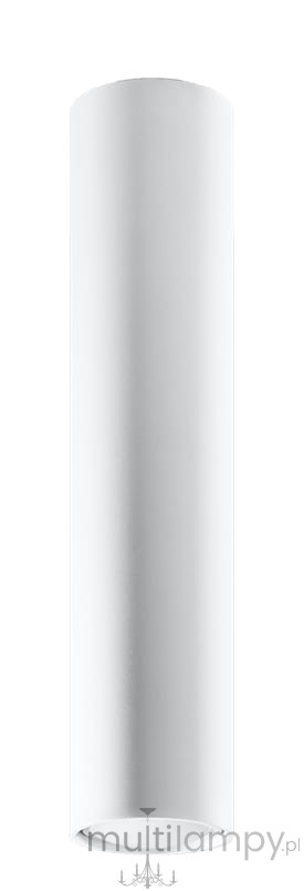 Lagos H40 lampa sufitowa 1-punktowa w kolorze białym, o cylindrycznym kształcie, zamontowana na suficie. Wykonana z materiału o gładkiej, matowej powierzchni. W dolnej części widoczna oprawa na żarówkę.