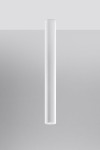 Lagos H60 to biała, cylindryczna lampa sufitowa o jednolitym wykończeniu, zawieszona w pionie. Posiada minimalistyczny design, idealna do nowoczesnych wnętrz. Ujęcie frontalne ukazuje jej gładką powierzchnię na szarym tle.