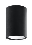 Lagos H10 lampa sufitowa 1-punktowa w kolorze czarnym, cylindryczna, matowa struktura, z białym kloszem na dole. Ujęcie frontalne, produkt zamontowany na suficie, idealny do oświetlenia wnętrz.