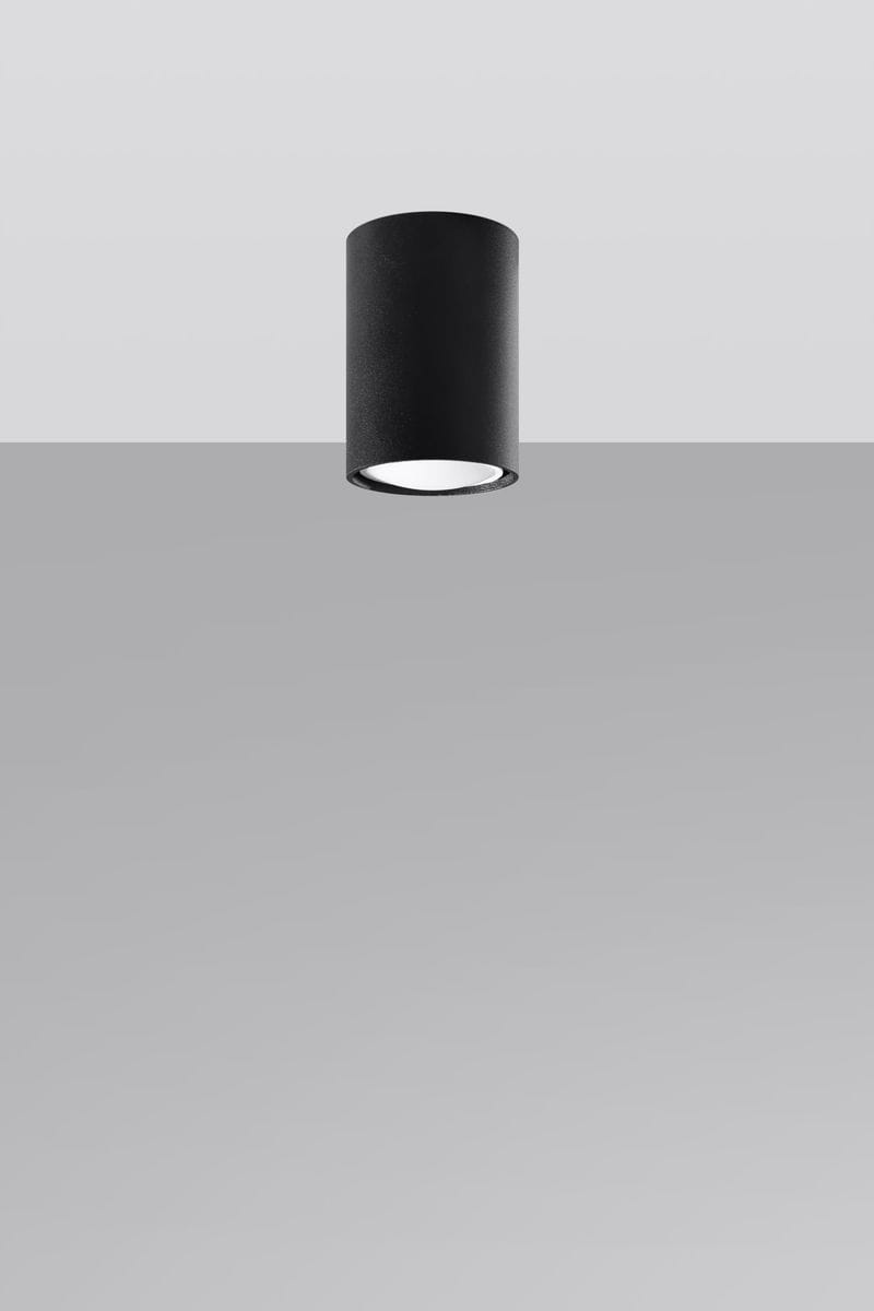 Czarna lampa sufitowa Lagos H10 o cylindrycznym kształcie, montowana na suficie, z białym wnętrzem odbijającym światło. Ujęcie frontalne, na jednolitym tle, prezentująca nowoczesny design i minimalistyczny styl.