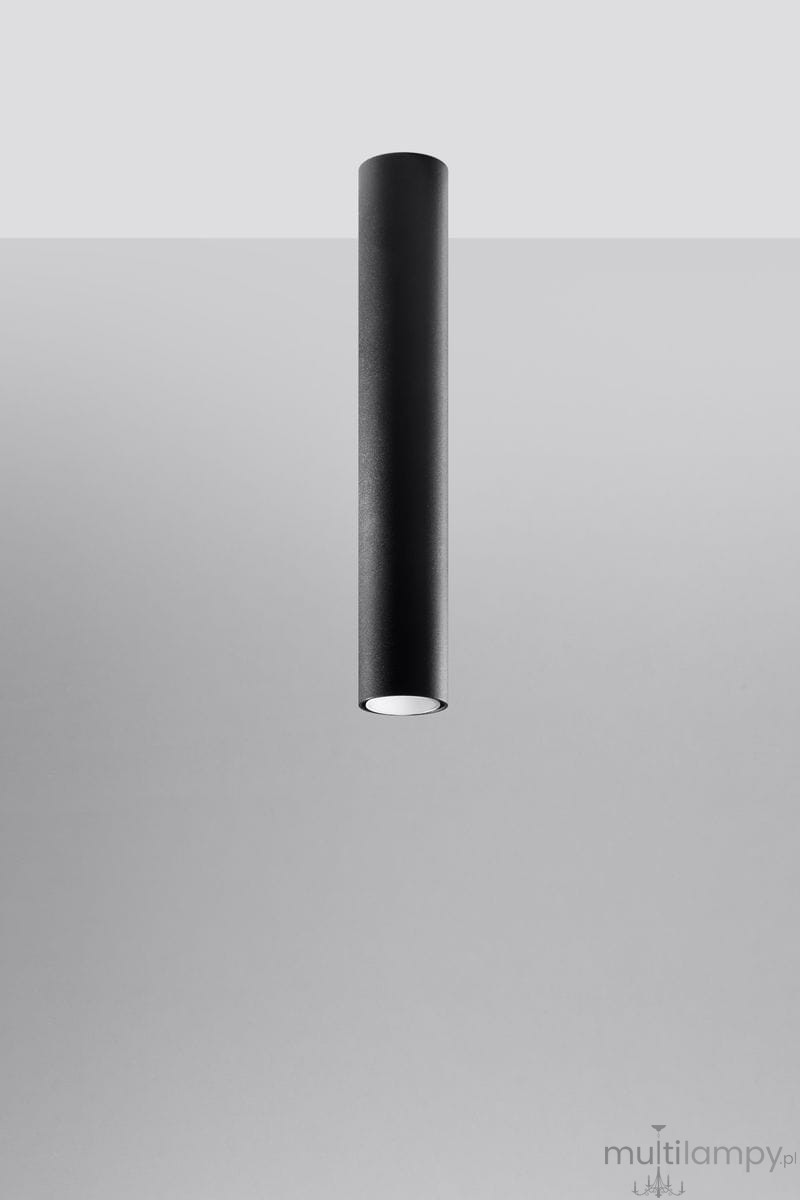 Czarna lampa sufitowa Lagos H40, 1-punktowa, w kształcie cylindrycznym, zawieszona poziomo. Gładka, matowa powierzchnia z białym wnętrzem klosza, emitującym światło w dół. Prosty design, idealna do nowoczesnych wnętrz.