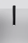 Czarna lampa sufitowa Lagos H40, 1-punktowa, w kształcie cylindrycznym, zawieszona poziomo. Gładka, matowa powierzchnia z białym wnętrzem klosza, emitującym światło w dół. Prosty design, idealna do nowoczesnych wnętrz.