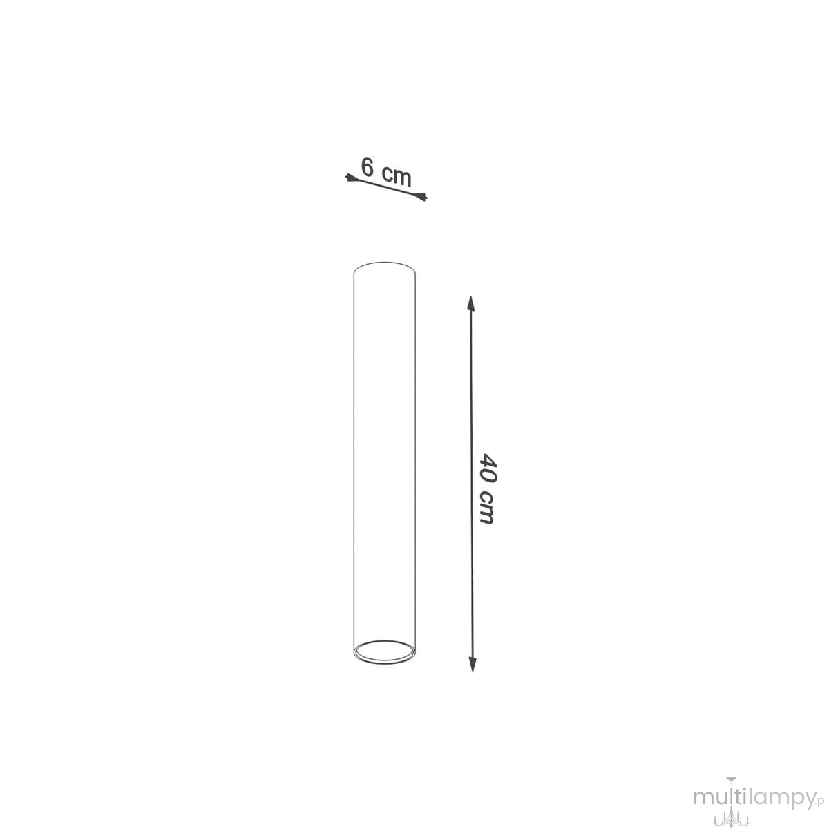 Czarna lampa sufitowa Lagos H40, 1-punktowa, o cylindrycznym kształcie, wysokości 40 cm i średnicy 6 cm. Ujęcie frontalne, ukazuje prosty design produktu, idealnego do nowoczesnych wnętrz.