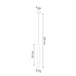 Lampa wisząca Wezyr 1-punktowa w kolorze czarnym, z prostym, cylindrycznym kloszem o średnicy 4 cm i wysokości 50 cm, zawieszona na cienkim przewodzie o długości 120 cm. Górna część z okrągłym mocowaniem o średnicy 8 cm.