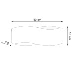 Kinkiet Tila 40 w kolorze czarnym, o wymiarach 40 cm długości, 12 cm wysokości i 15 cm szerokości. Produkt ma prostą, falistą formę, idealny do nowoczesnych wnętrz. Widoczny kształt podkreśla jego minimalistyczny design.