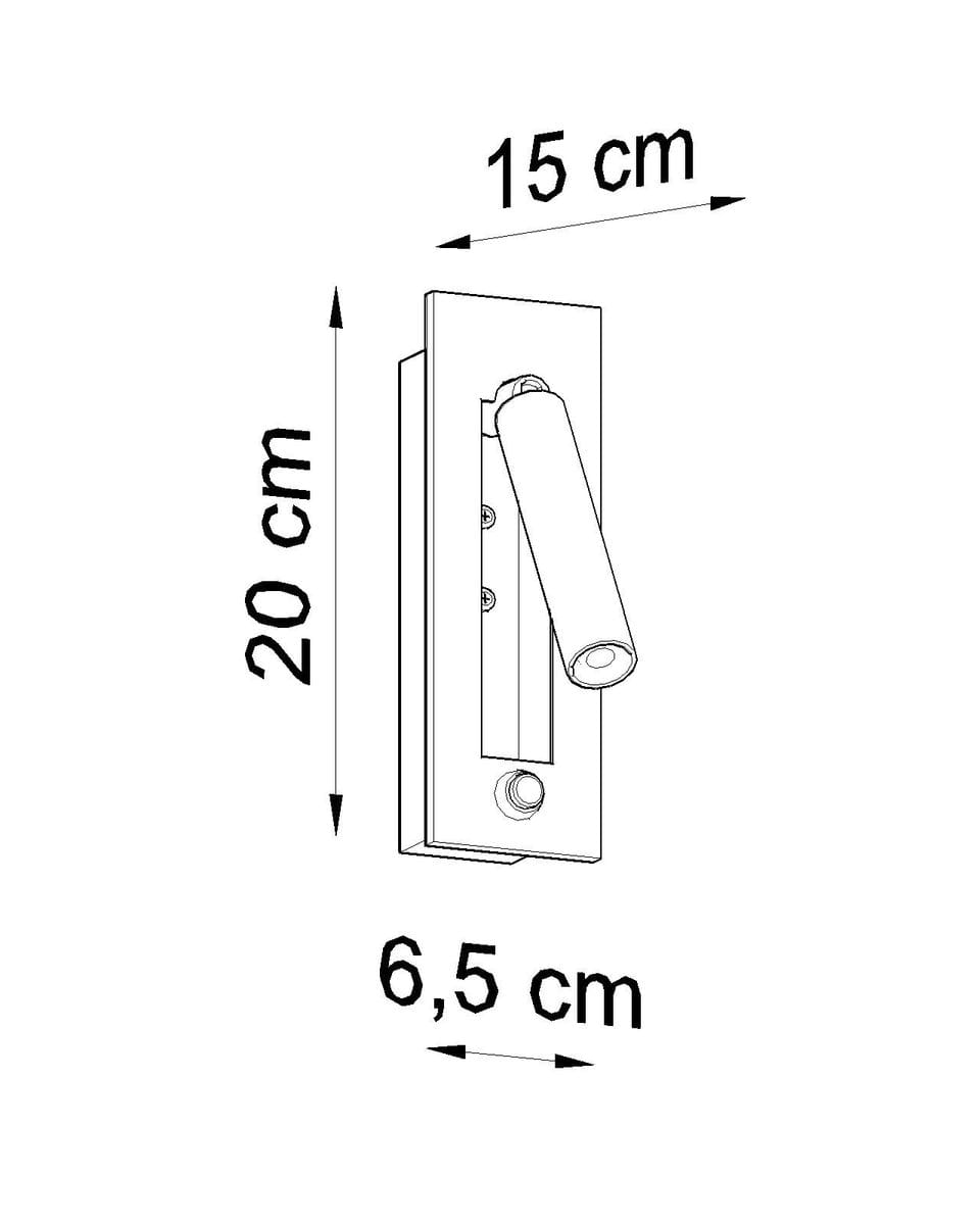 Kinkiet Enif 1-punktowy w kolorze czarnym, o wymiarach 20 cm wysokości, 15 cm szerokości i 6,5 cm głębokości. Produkt ma prostokątną podstawę z wysuwaną oprawą, idealny do montażu na ścianie.