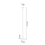 Lampa wisząca 1-punktowa w kolorze białym. Kształt klosza stożkowy, średnica 14 cm, wysokość 14 cm. Długość zawieszenia wynosi 120 cm, szerokość mocowania 8 cm. Prosty design, idealna do nowoczesnych wnętrz.