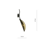 Kinkiet Lotus 1-punktowy w kolorze czarnym i złotym, o wysokości 67 cm i szerokości 12 cm. Zawieszony na ścianie, z unikalnym, asymetrycznym kształtem oraz siatkowatą osłoną, która rozprasza światło.