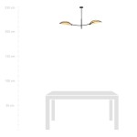 Czarna lampa sufitowa 2-punktowa Lotus z rattanowymi kloszami, umieszczona w centralnej pozycji, na tle białej ściany. Klosze mają lekko zaokrąglony kształt, a całość wisi na cienkim, metalowym stelażu. Idealna do nowoczesnych wnętrz.