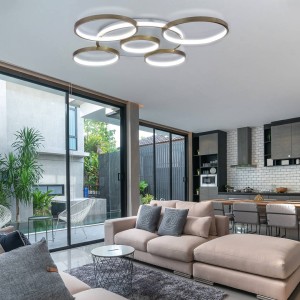 Ringi LED 102W lampa sufitowa 6-punktowa (z pilotem) złota