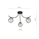 Lampa sufitowa 3-punktowa Boston w kolorze czarnym i grafitowym, z trzema metalowymi kloszami w kształcie kul o średnicy 14 cm. Wymiary: 65 cm długości, 37 cm wysokości. Montaż sufitowy, nowoczesny design.
