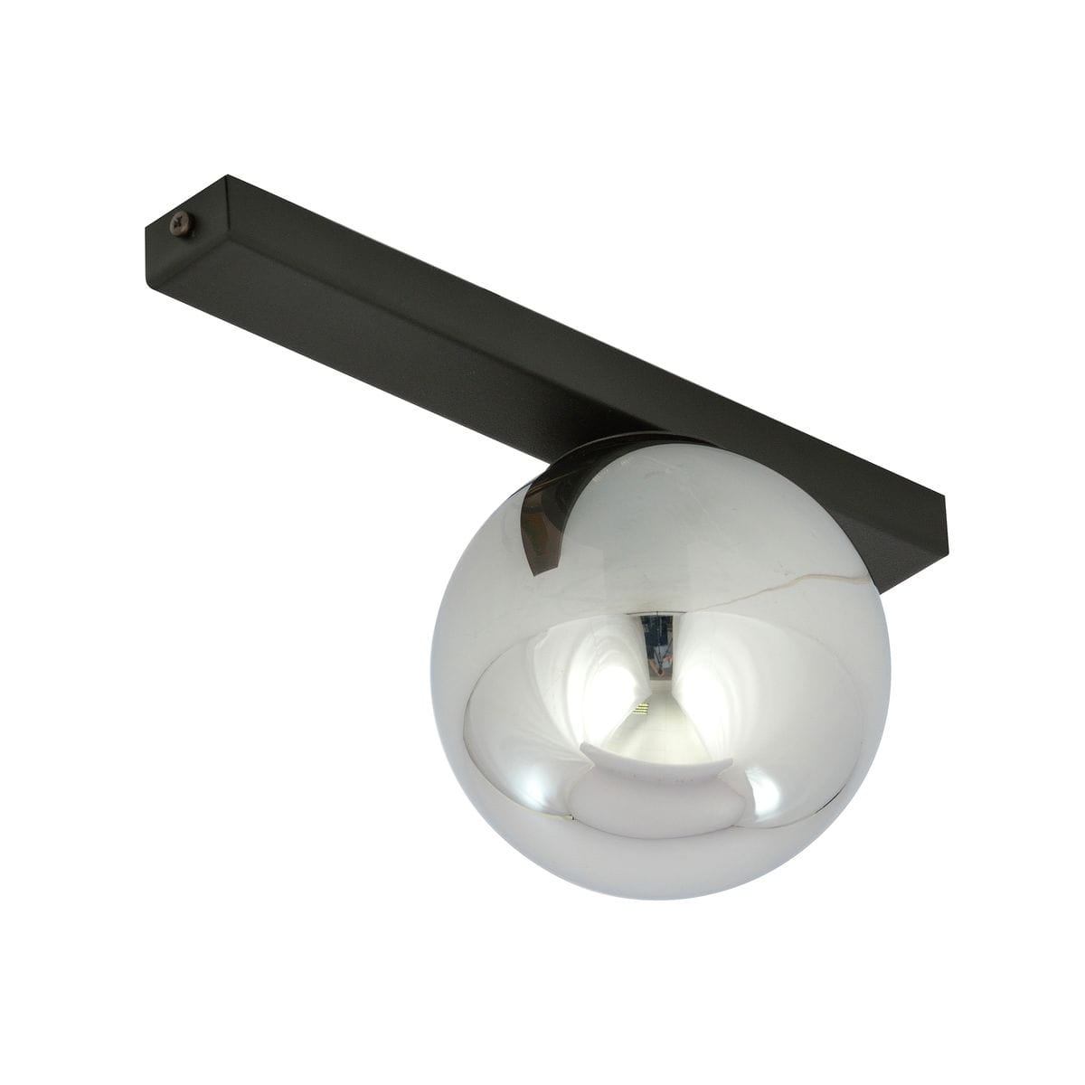 Lampa sufitowa Fit 1-punktowa w kolorze czarnym z grafitowym detalem. Posiada metalowy, prostokątny uchwyt oraz okrągłą, lustrzaną czaszę, zawieszona w pozycji poziomej, idealna do nowoczesnych wnętrz.
