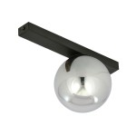 Lampa sufitowa Fit 1-punktowa w kolorze czarnym z grafitowym detalem. Posiada metalowy, prostokątny uchwyt oraz okrągłą, lustrzaną czaszę, zawieszona w pozycji poziomej, idealna do nowoczesnych wnętrz.