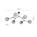 Lampa sufitowa Space 6-punktowa w kolorze czarnym i grafitowym. Posiada sześć okrągłych kloszy o średnicy 14 cm, zamocowanych na cienkich ramionach. Wymiary: 108 cm długości, 41,5 cm wysokości. Montaż sufitowy, minimalistyczny design.