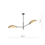 Lampa sufitowa Vene 2-punktowa w kolorze czarnym z elementami rattanowymi. Ułożona poziomo, z dwoma kloszami o kształcie łuku. Wymiary: długość 102 cm, wysokość 51 cm. Prosta konstrukcja zawieszona na suficie.