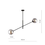 Linear lampa wisząca 2-punktowa w kolorze czarnym i grafitowym, z dwiema okrągłymi kloszami o średnicy 14 cm, zawieszona na cienkim, prostym ramieniu. Wymiary: długość 102 cm, wysokość 51 cm. Idealna do nowoczesnych wnętrz.