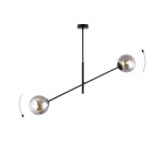 Lampa wisząca Linear 2-punktowa, czarna i grafitowa, z dwoma kulistymi kloszami w kolorze chromu. Ułożona poziomo, z możliwością regulacji kąta. Prosta konstrukcja, metalowy stelaż, idealna do nowoczesnych wnętrz.