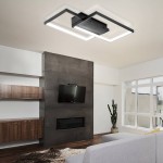 Kwadratowa lampa sufitowa LED 48W w kolorze czarnym, z dwiema punktami świetlnymi, zamontowana na suficie. W zestawie pilot do sterowania. Produkt umieszczony w nowoczesnym wnętrzu z telewizorem i rośliną.