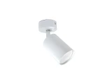 Lampa sufitowa Bardo 1-punktowa w kolorze białym z chromowanym akcentem. Ujęcie z boku, zbliżenie na cylindryczny klosz, zamontowany na okrągłej podstawie. Prosta, minimalistyczna forma, idealna do nowoczesnych wnętrz.