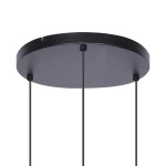 Czarna lampa wisząca 3-punktowa Camina K-4746. Widok z góry na okrągły, metalowy sufitowy element montażowy z trzema cienkimi przewodami. Prosta konstrukcja, matowa powierzchnia, przeznaczona do nowoczesnych wnętrz.