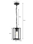 Lampa wisząca ogrodowa Malmo w kolorze grafitowym, o prostokątnym, metalowym korpusie z przezroczystymi ściankami. Wymiary: 22 cm wysokości, 12 cm szerokości i głębokości. Długość zawieszenia wynosi 87 cm, w tym 50 cm łańcucha.