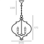 Lampa wisząca Nashville 5-punktowa, czarna, o średnicy 450 mm i wysokości 1000 mm. Posiada klasyczny kształt z ozdobnym wykończeniem i pięcioma miejscami na żarówki, zawieszona na łańcuchu.