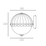 Kinkiet Pralines 1-punktowy w kolorze czarnym i złotym, o okrągłym kształcie z paskami i dekoracyjną falbanką. Wymiary: średnica 260 mm, wysokość 220 mm. Montowany na ścianie, z widocznym uchwytem. Idealny do nowoczesnych wnętrz.