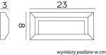 Szara lampa elewacyjna LED Mur PC o wymiarach 23 cm x 3 cm, prostokątna, z płaskim frontem i lekko zaokrąglonymi krawędziami, przeznaczona do montażu na zewnątrz.