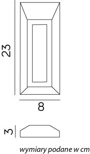 Szara lampa elewacyjna Mur PC LED o wymiarach 23 cm wysokości, 8 cm szerokości i 3 cm głębokości. Posiada prostokątny kształt z minimalistycznym designem, idealna do montażu na zewnątrz budynków.
