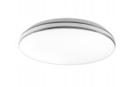 Plafon Kiro LED D38 w kolorze białym z chromowanymi detalami, okrągły, z wbudowanym czujnikiem ruchu. Emisja światła 24W, temperatura barwowa 4000K. Ujęcie z dołu, z liniami dekoracyjnymi na obrzeżu. Idealny do zastosowań w pomieszczeniach o wilgotności.