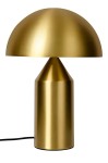 Lampa biurkowa Fungo 2-punktowa w kolorze złotym, z metalowym kloszem w kształcie półkuli i cylindryczną podstawą. Produkt stoi na płaskiej powierzchni, z widocznym kablem zasilającym. Gładka, błyszcząca powierzchnia metalu.
