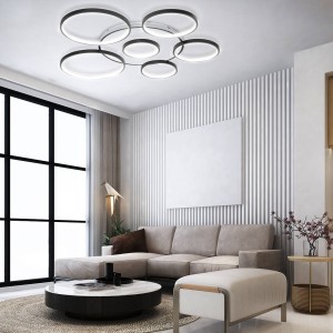 Okregi LED 140W lampa sufitowa 7-punktowa (z pilotem) czarna