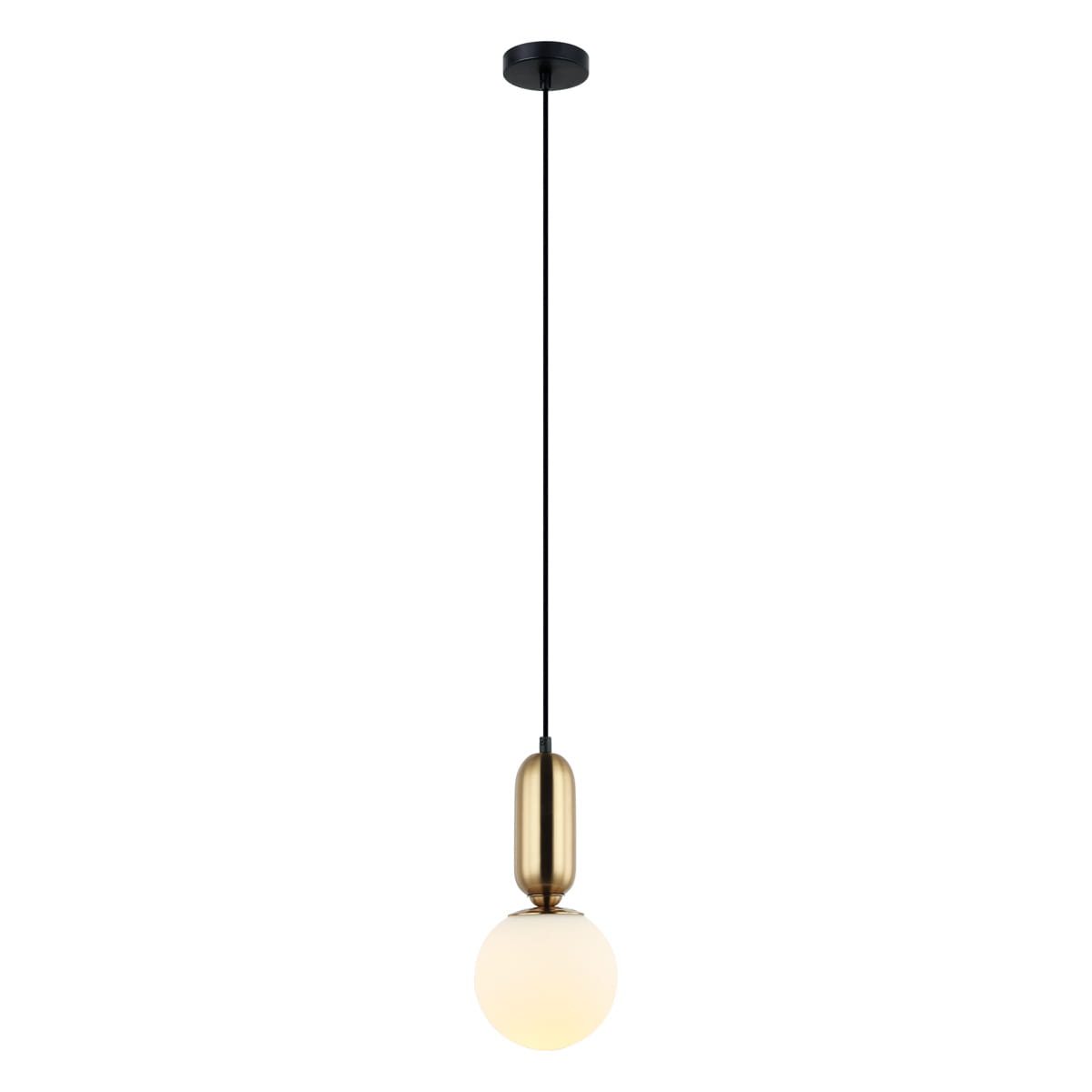 Lampa wisząca Aldeva D15 w brązowym antycznym wykończeniu, z pojedynczym źródłem światła. Okrągła, opalizująca kula na metalowym uchwycie, zawieszona na cienkim, czarnym przewodzie. Prosta i nowoczesna forma, idealna do różnych wnętrz.