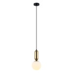 Lampa wisząca Aldeva D15 w brązowym antycznym wykończeniu, z pojedynczym źródłem światła. Okrągła, opalizująca kula na metalowym uchwycie, zawieszona na cienkim, czarnym przewodzie. Prosta i nowoczesna forma, idealna do różnych wnętrz.