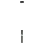 Lampa wisząca Isidora 1-punktowa w kolorze czarnym i szarym, z metalowym kloszem w formie cylindrycznej. Zawieszona na cienkim, czarnym przewodzie, z okrągłym mocowaniem sufitowym. Minimalistyczny design, idealna do nowoczesnych wnętrz.