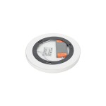 Plafon Riberio D28 LED 1-punktowy w kolorze białym. Okrągła konstrukcja z widocznym źródłem światła LED oraz elementami montażowymi. Ujęcie z góry, ukazujące tylną stronę lampy z napisem i podzespołami. Wydajność 3000K.