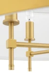 Lampa wisząca Abbano 5-punktowa w kolorze białym i złotym. Złota metalowa konstrukcja z pięcioma miejscami na żarówki, zbliżenie na detal mocowania i klosza. Prosta forma, eleganckie wykończenie.