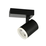 Czarna lampa sufitowa Helvia LED (spot) o pojedynczym punkcie świetlnym. Okrągła głowica na regulowanym ramieniu, zamontowana na prostokątnej podstawie. Metaliczna, matowa faktura, minimalistyczny design. Wysoka jakość wykonania.