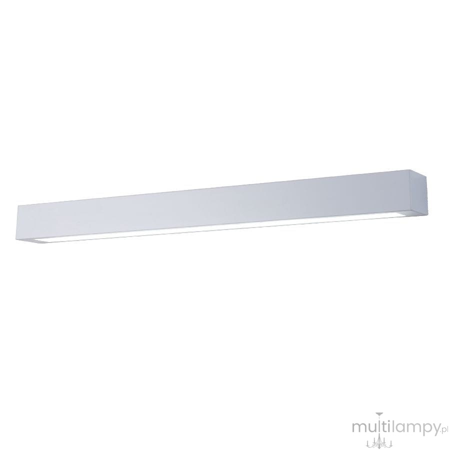 Biały kinkiet LED Ibros o długości 120 cm, mocy 18W, klasie IP44, emitujący ciepłe światło 3000K. Prosta, prostokątna konstrukcja, montowana na ścianie, idealna do oświetlenia wnętrz i przestrzeni zewnętrznych.