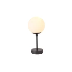 Czarna lampa stołowa Dorado LP-002/1T S BK z okrągłym, mlecznym kloszem. Stojąca na okrągłej podstawie, z metalowym stelażem, emitująca ciepłe światło, idealna do biura lub sypialni. Prosty i nowoczesny design.