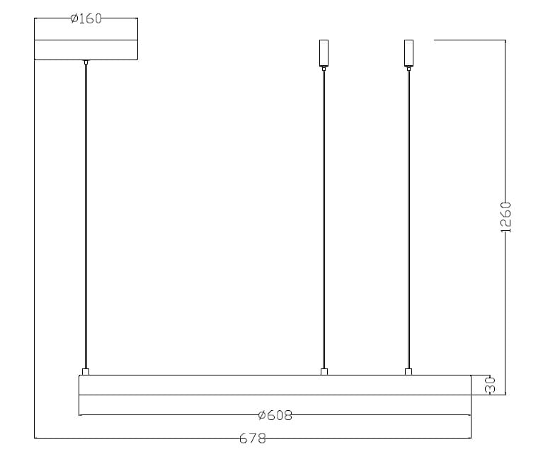 Lampa wisząca Midway D60 LED w złotym kolorze, o prostokątnym kształcie i wymiarach 678x30 mm, zawieszona na dwóch cienkich kablach. Posiada okrągły sufitowy uchwyt o średnicy 160 mm. Idealna do nowoczesnych wnętrz.