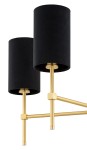Lampa wisząca Abruzzo 5-punktowa, czarna, z cylindrycznymi kloszami. Metalowa konstrukcja w kolorze złotym, z widocznymi połączeniami. Klosze umieszczone na różnych wysokościach, co nadaje nowoczesny charakter.