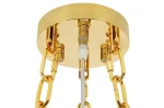 Złota lampa wisząca Imperial D80 z 16 punktami świetlnymi. Widok z góry na okrągły element montażowy, z metalowymi łańcuchami i gwintami do żarówek. Wykończenie w połysku, z wyraźnymi detalami montażowymi.