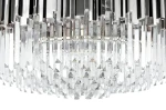 Lampa wisząca Imperial D80, 16-punktowa, w kolorze srebrnym. Kształt okrągły z kryształowymi elementami w formie trójkątów, zawieszona na metalowej konstrukcji. Zbliżenie na detale lampy, w tym lustrzane wykończenie i przezroczyste akcenty.