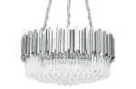 Lampa wisząca Imperial D80, 16-punktowa, w kolorze srebrnym. Okrągła konstrukcja z przezroczystymi i lustrzanymi elementami, zawieszona na długim, tekstylnym przewodzie. Efektowny design z pionowymi prętami, idealna do nowoczesnych wnętrz.